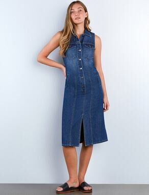 Wash Lab Denim Dress Camp Blue Shirtdress Button Front Summer Blue Size XS